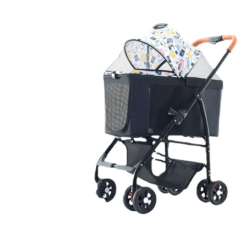 Cochecito plegable ligero para mascotas, carrito de cuatro ruedas con ventilación de absorción de impacto, gran espacio, artículos para mascotas - imagen 5