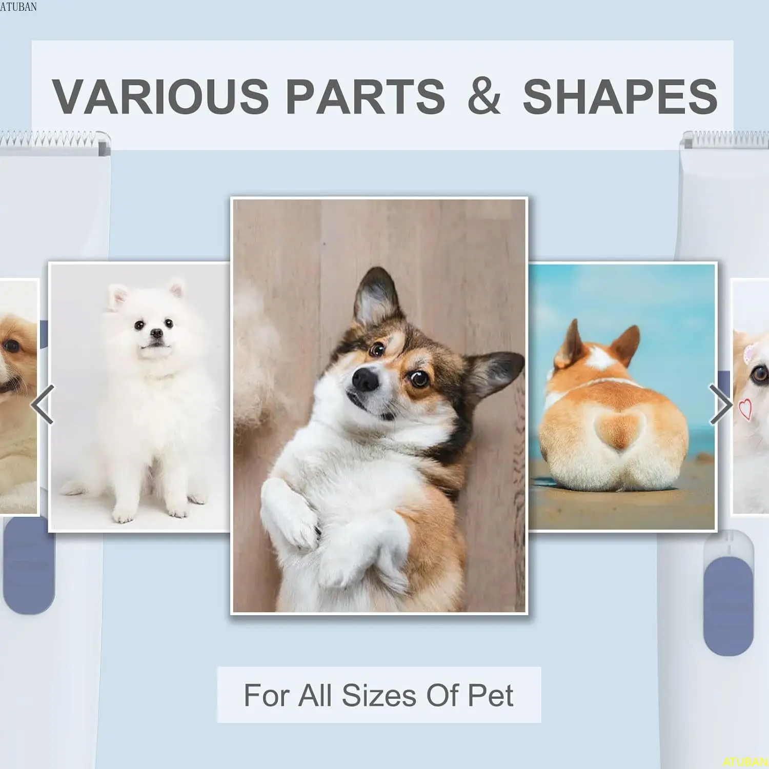 Cortaúñas para perros, Kit de aseo de bajo ruido con cuchillas dobles para recortar el pelo alrededor de las patas, cara y cuerpo - imagen 4