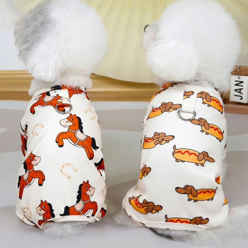 Ropa para perros con estampado de dibujos animados de cuatro patas, mono ligero Unisex para cachorros pequeños, monos transpirables para gatos de otoño y primavera