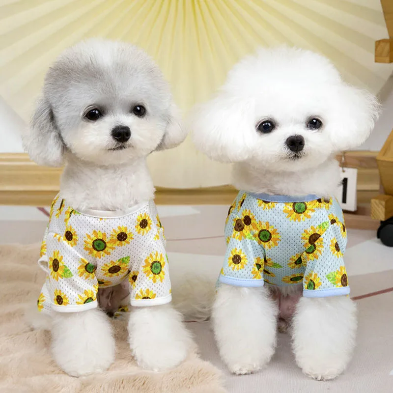 Ropa de malla para perros, mono Floral de verano para cachorros, pijamas para perros pequeños, Chihuahua, caniche, Yorks, niñas, mono para perros, chándal - imagen 3