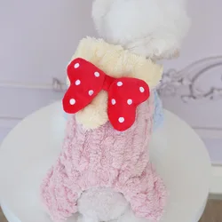 Nuevo abrigo para perros de otoño e invierno, Chaqueta de algodón gruesa con forro polar y lazo, diseño de cuatro patas con capucha para peluche/bichón