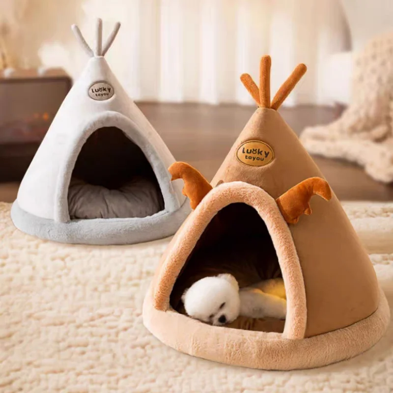 Casa de tienda de campaña para mascotas, cama cálida para gatos, casa para perros, sueño profundo para cachorros, tienda de campaña para interiores y exteriores con cojín, suministros para mascotas, invierno, nuevo - imagen 2