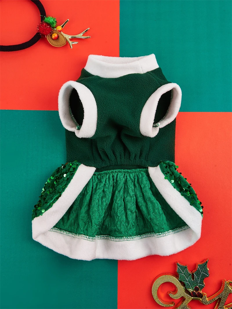 Feliz Navidad mascota perro vestido de invierno mariposa lentejuelas princesa niña gato monos a prueba de viento ropa de Festival para Bulldog Francés - imagen 5