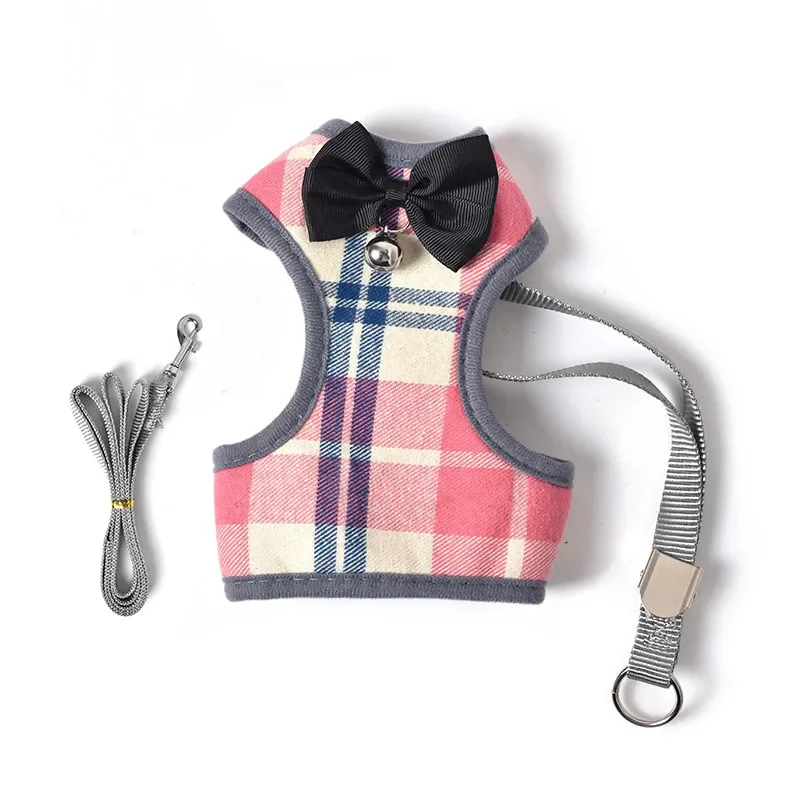 Conjunto de arnés y correa a cuadros para perro y gato, chaleco con lazo, malla acolchada para perros pequeños, Chihuahua, Yorkies, Pitbull francés - imagen 5