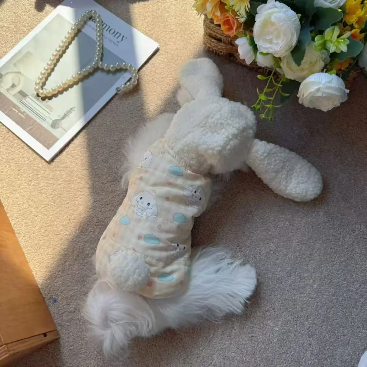 Sudadera con capucha de otoño/invierno para mascotas, gorro de felpa cálido con Orejas de conejo, ropa para perros pequeños, ropa para mascotas, ropa para cachorros pequeños - imagen 2