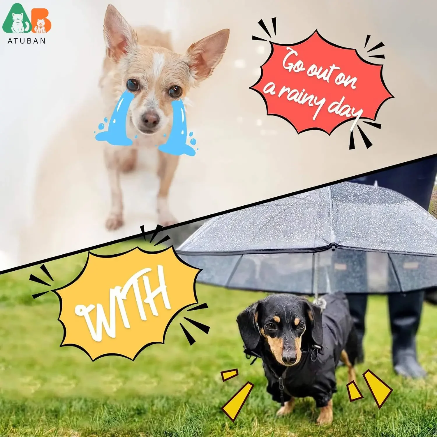 ATUBAN Correa de paraguas para mascotas, resistente a la lluvia, a prueba de nieve, correa de paraguas para perros pequeños, correa ajustable para perros, mango en forma de J - imagen 4