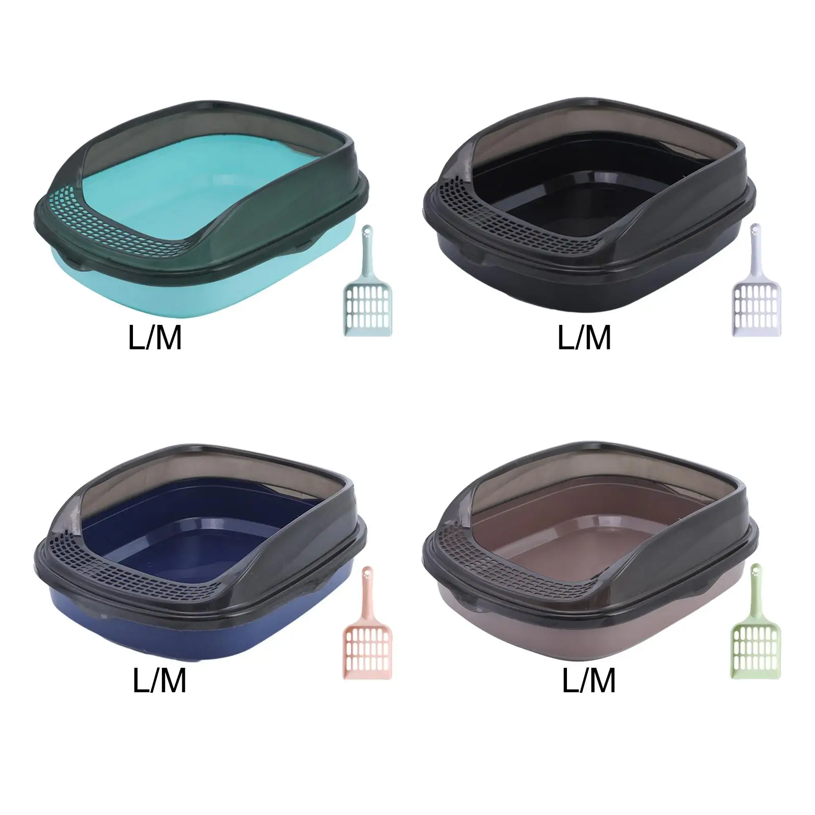 Cat Litter Box Kitten Open Potty Pan Semi Enclosed Kitty Litter Open Top Pet Litter Tray for Medium Large Cats Small Pets