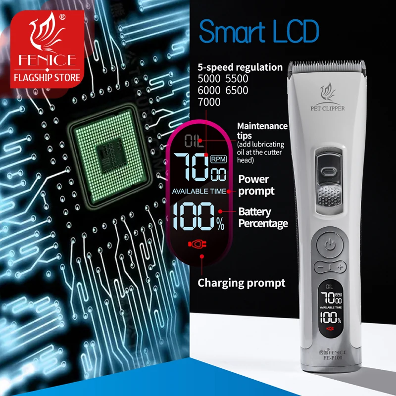Fenice-cortadora eléctrica para mascotas, cortapelos para perros, cuidado de animales, cortadora de pelo, juego de afeitadora, inalámbrico, recargable - imagen 5