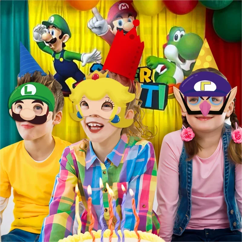 Juego de 12 Uds. De máscaras para fiesta de cumpleaños de Super Marios Bros, máscaras para disfraz de fiesta de Cosplay para niños, decoración de juguete, figura de Anime Luigi, regalos - imagen 2