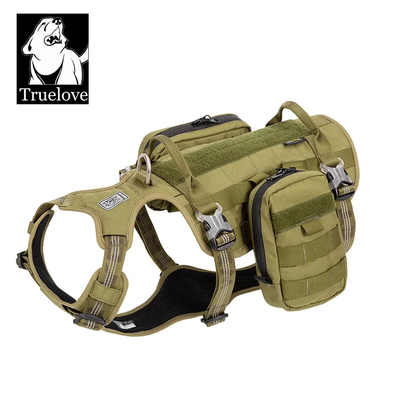 TRUELOVE-Bolsa con arnés para mascotas, mochila militar de entrenamiento táctico alto, arnés para perros, tela impermeable, entrenamiento de senderismo YH1806