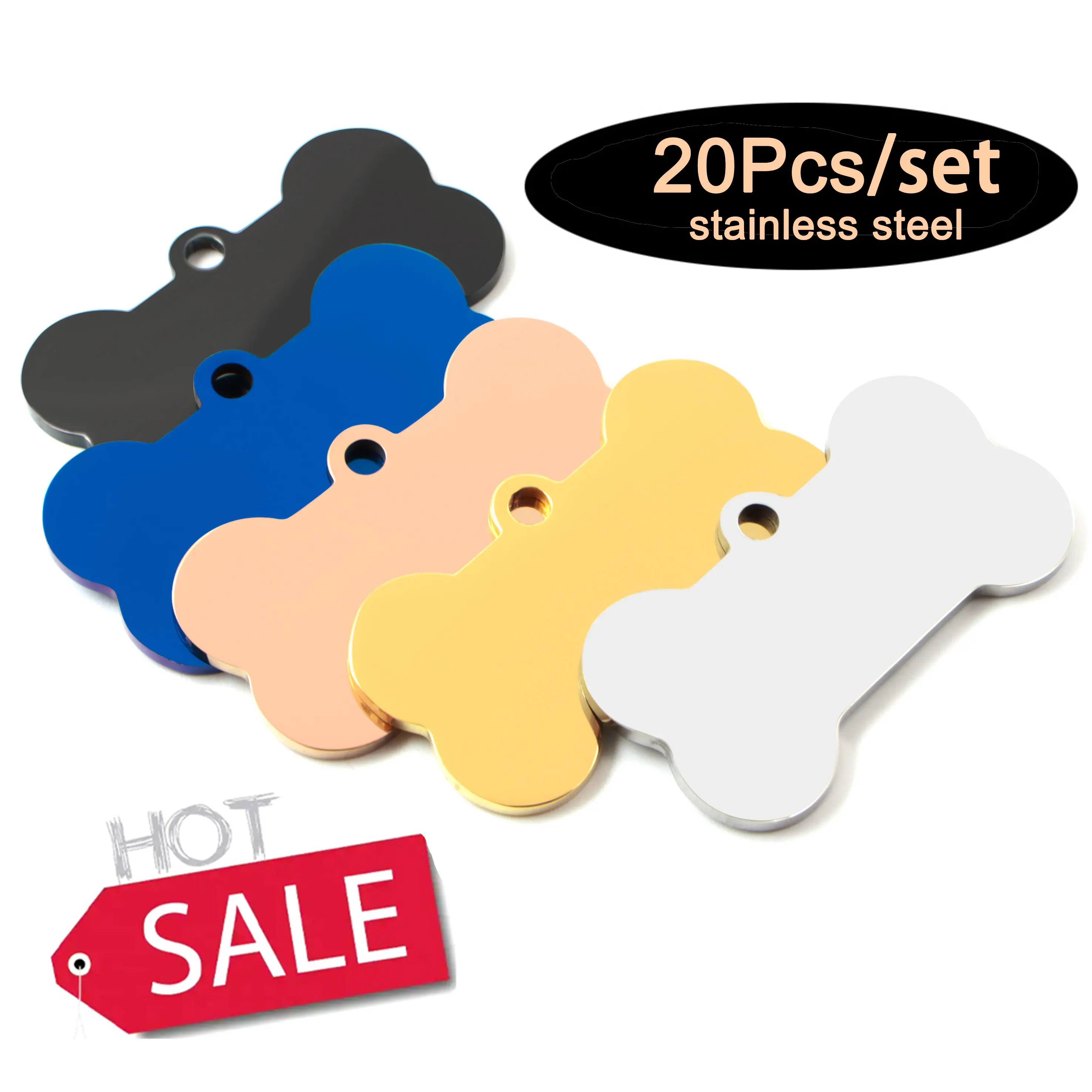 Llavero con etiqueta de identificación de perro de hueso de acero inoxidable, 20 piezas, identificación de mascota grabada, etiquetas de Collar personalizadas, llavero colgante, accesorios para mascotas de hueso
