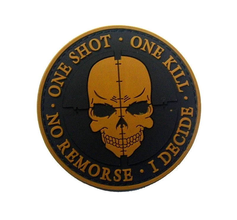 Parche bordado One Shot One Kill, insignia para brazalete, calavera militar, francotirador, apliques decorativos, adorno, parches tácticos - imagen 2