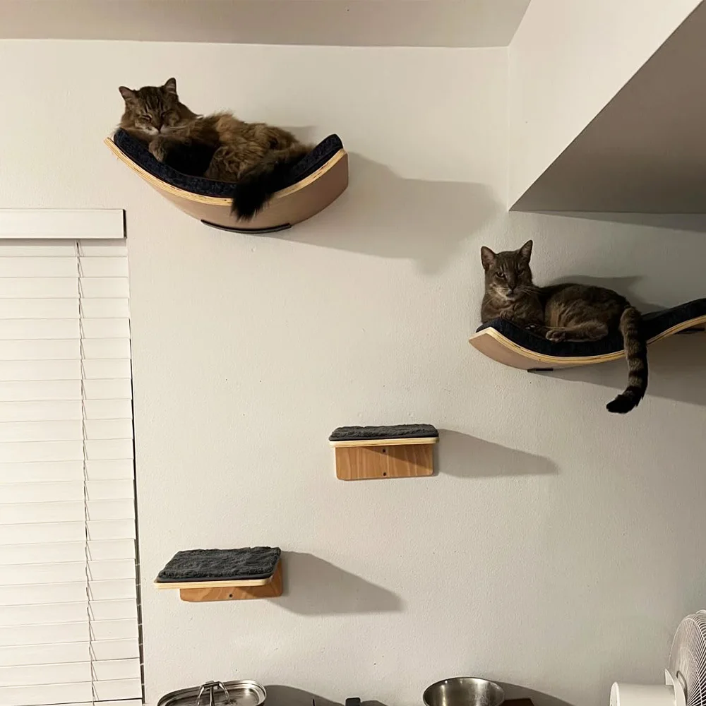 Estante para gatos montado en la pared con cojín suave, cama para gatos y percha, muebles de interior para gatitos y gatos adultos, escalar, dormir y jugar - imagen 4