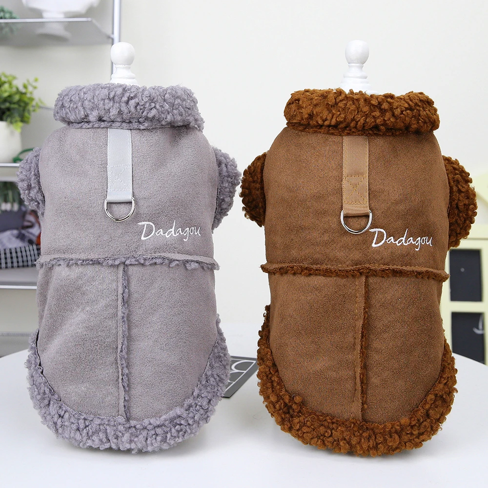 Ropa de cuero para perros, abrigo cálido con Cuello de piel, chaqueta para perros, abrigos, chaleco para perros pequeños y medianos, trajes de invierno para mascotas
