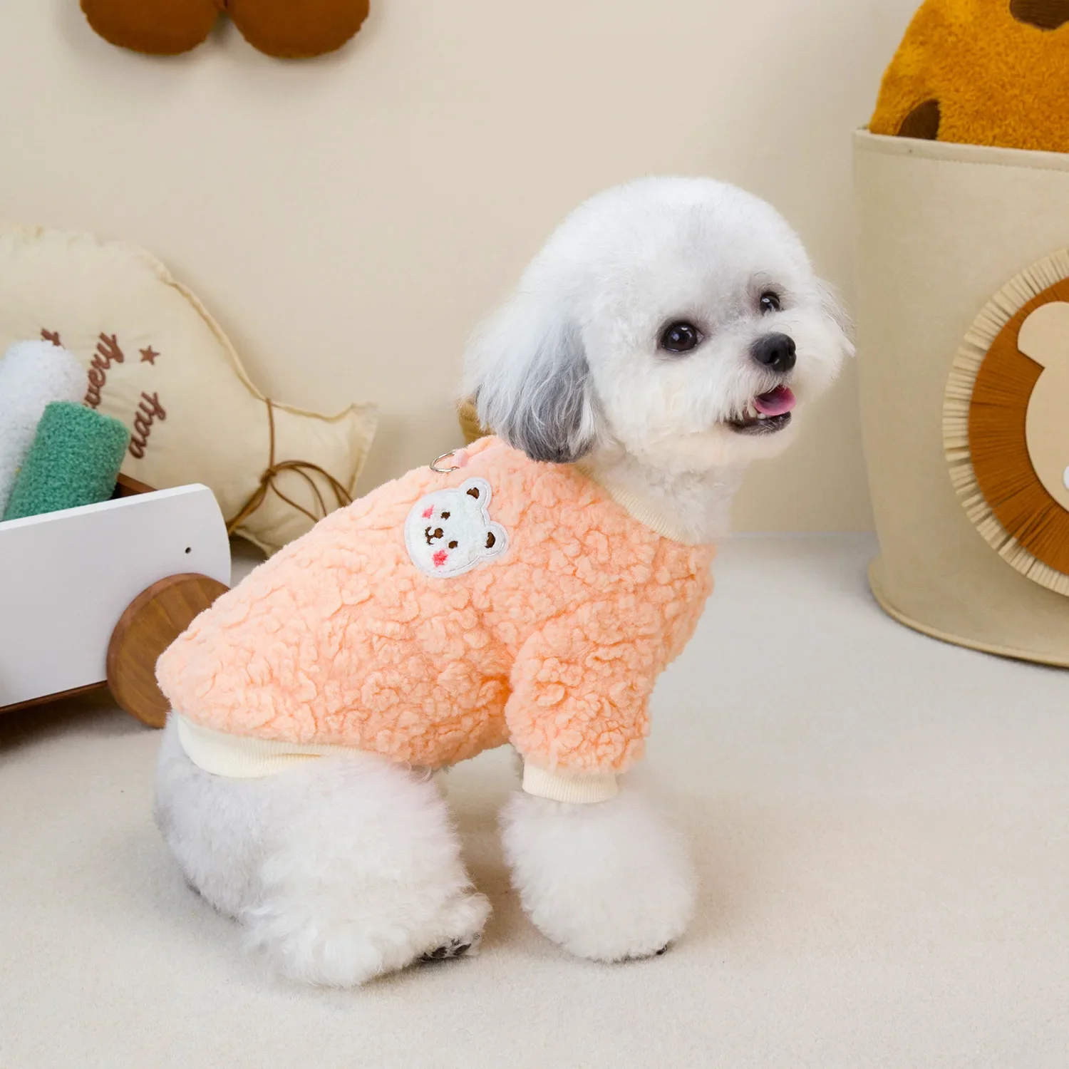 Abrigo de felpa de otoño e invierno para mascotas, ropa para perros pequeños, Sudadera con capucha de piel de cordero gruesa para perros, peluche para gatos con mangas, abrigo de felpa de dos piernas - imagen 4