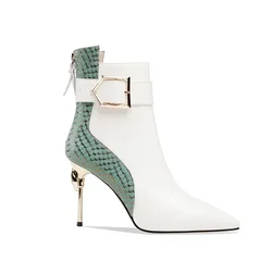Botas de cuero mujer tacón alto – Retro negras invierno