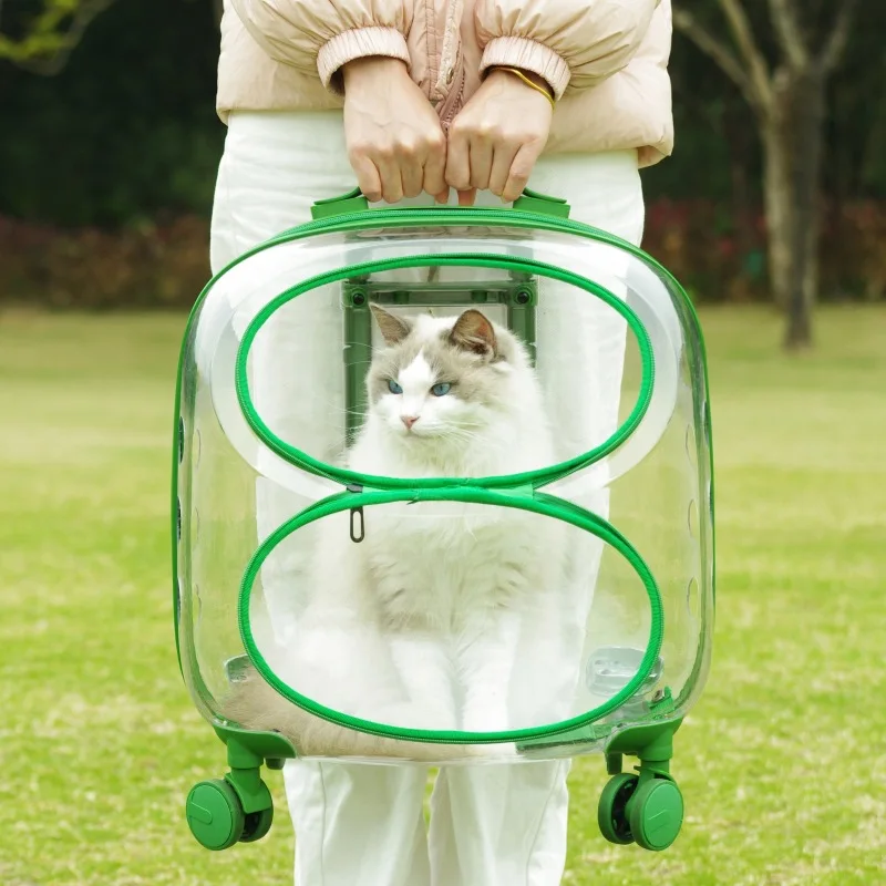 Cubierta de carrito para mascotas de gran capacidad, bolsa de viaje portátil verde transparente, productos para mascotas, transportadores para gatos lavables y ligeros para exteriores - imagen 3