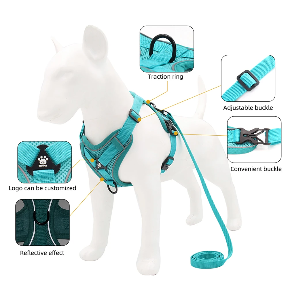 Conjunto de correas y arnés para chaleco para perro, correa reflectante ajustable para el pecho para cachorros, chaleco para perros pequeños, gato, Bulldog Francés, cuerda de plomo, suministros para mascotas - imagen 3
