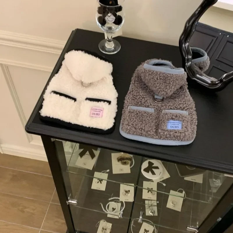 Otoño e Invierno con capucha de remolque Chaleco de lana de cordero abrigo de algodón oso de peluche oso de peluche perro pequeño gato ropa para mascotas cachorro - imagen 2