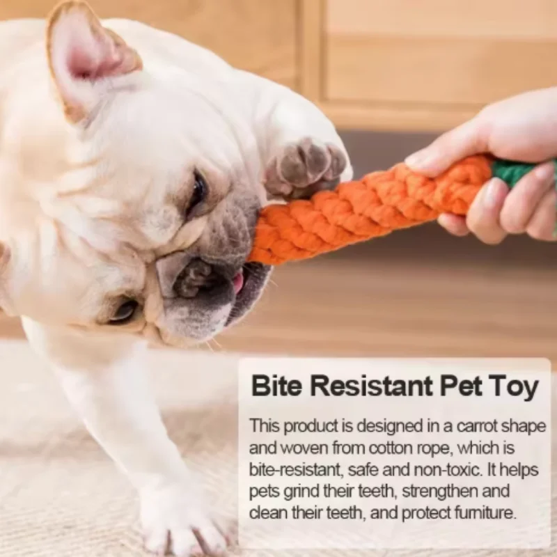 Cuerda de algodón con forma de zanahoria, juguetes con nudo para mascotas, juguete interactivo para masticar para perros y gatos, juguete duradero para la dentición de perros, cachorros y gatitos - imagen 2