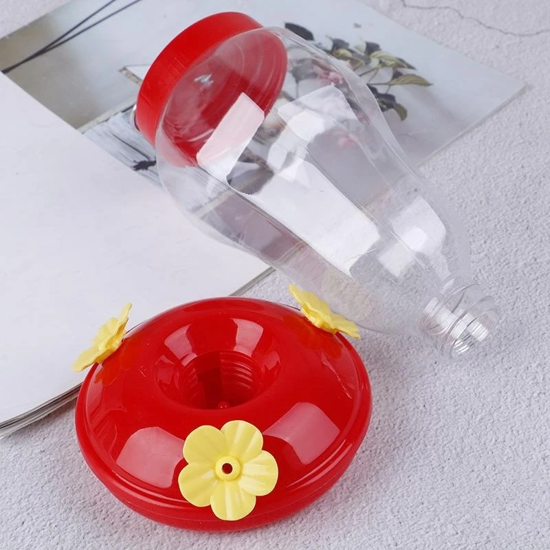 1 Uds. Nuevo alimentador de agua de plástico para pájaros, botella colgante, alimentador de colibrí, jardín, exterior, flor de plástico, gancho de hierro, suministros para aves de mascotas - imagen 2