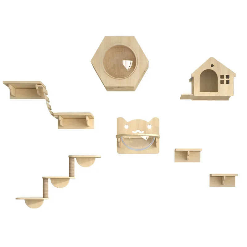 Juego de escalada de pared de madera para gato, torre de árbol, accesorios para mascotas, suministros de entrenamiento, bricolaje, combina con tu propia villa, productos - imagen 3