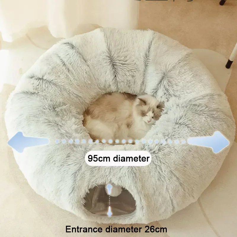 Camas redondas 2 en 1 para gatos, casa divertida túnel para gatos, juguete suave y largo de felpa para perros pequeños, cesta para gatitos, estera de cama, perrera de invierno - imagen 4