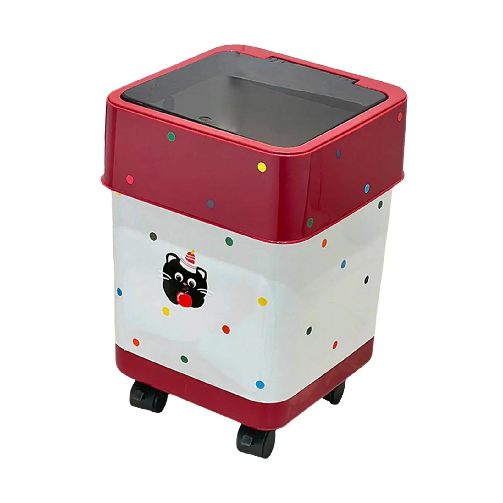 Trash Can with Wheels Garbage Bin,Sturdy Cute Waste Basket Rolling Garbage Can on Wheels for Living Room Bathroom Kids Room