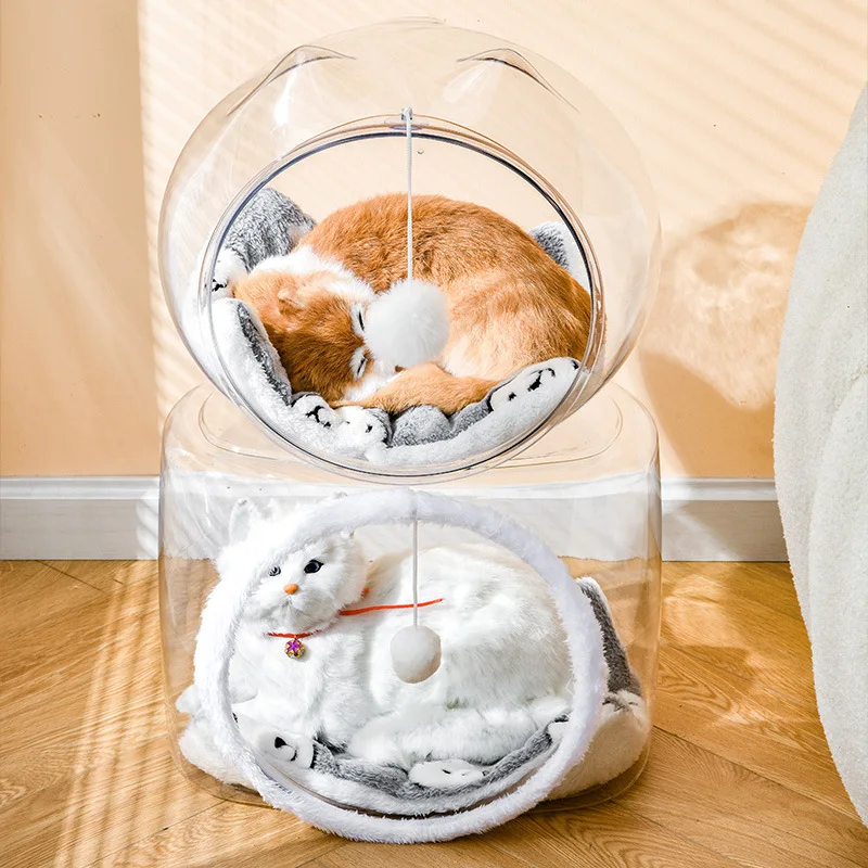 Nido para gatos transpirable semicerrado, cápsula espacial de plástico para todas las estaciones, transportador de bolas para gatos, muebles transparentes para mascotas para Villa - imagen 3