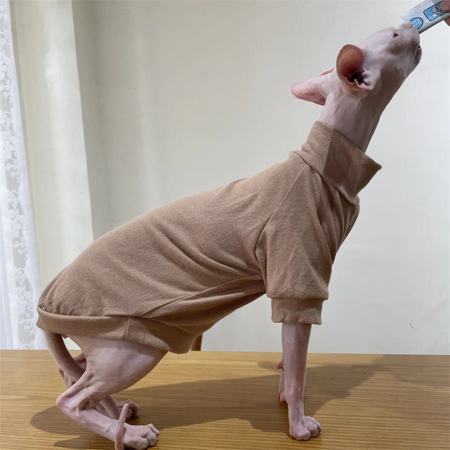 Base de invierno de color caqui elástico suave para Sphynx Cat, ropa de descanso de algodón para gatitos, pijamas grises de manga larga de primavera para Devon Rex - imagen 2