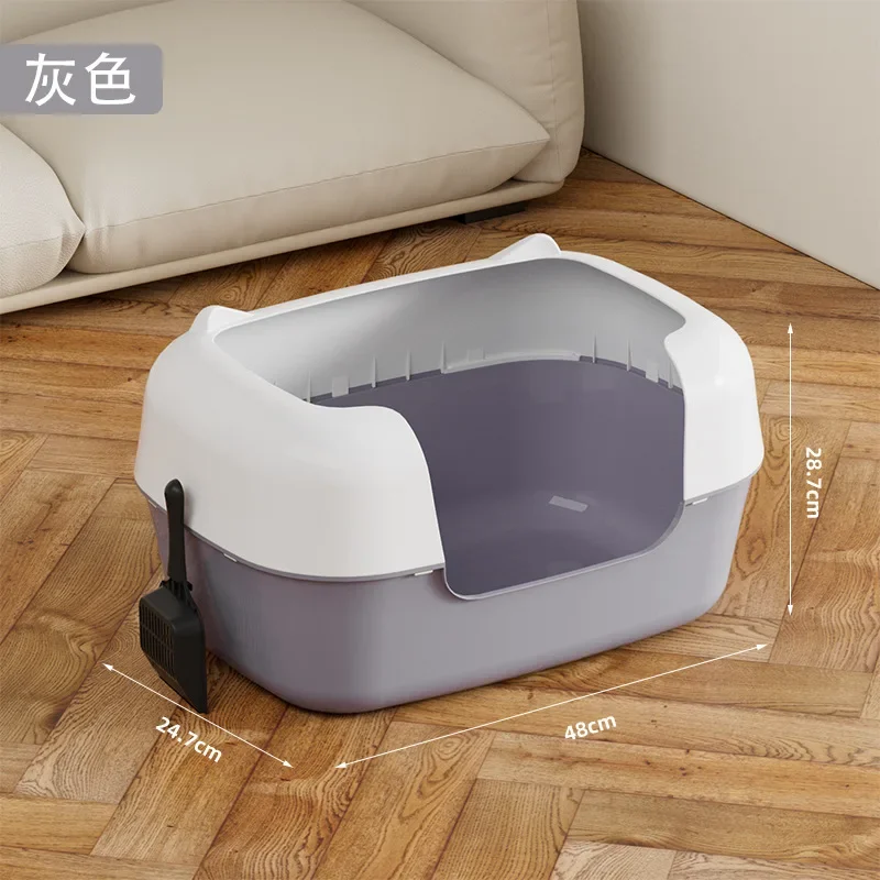 Caja de arena grande para gatos, inodoro semicerrado de alta valla a prueba de salpicaduras para mascotas con pala para arena para gatos, suministros de limpieza para mascotas - imagen 5