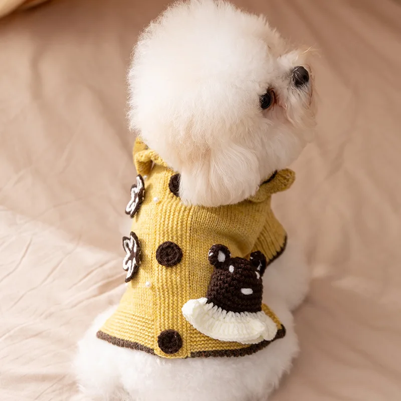 Otoño e Invierno mascota lindo tejido cálido conjunto exterior suéter para mascotas suéter para perros pequeños ropa de peluche para perros pequeños - imagen 2