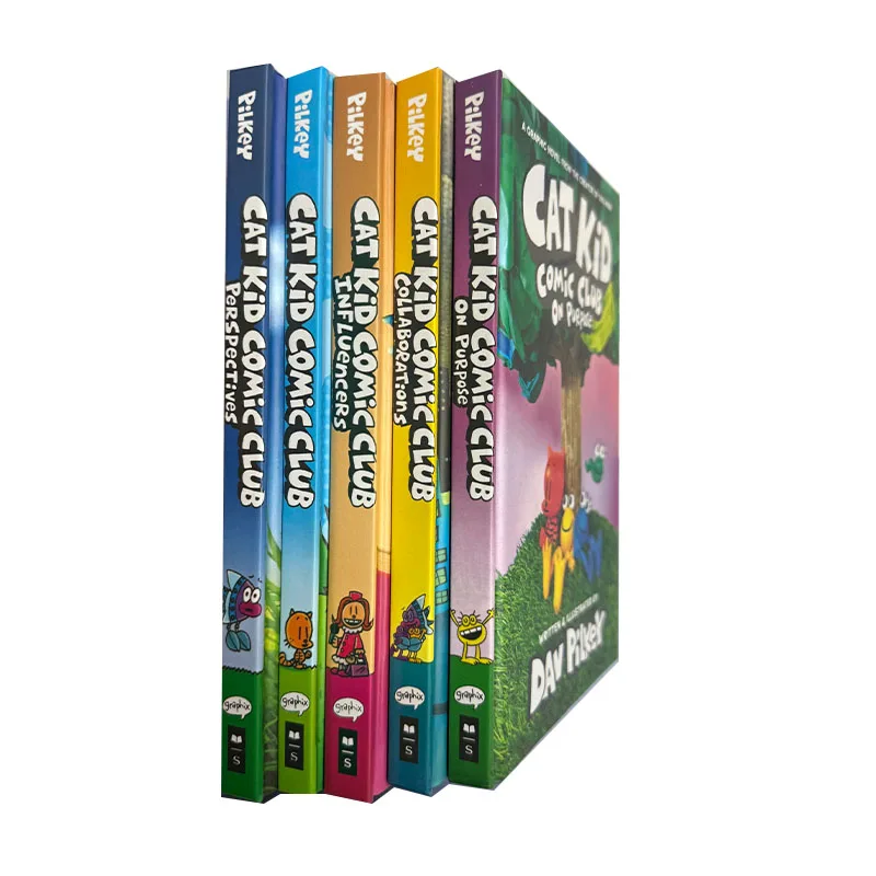 5 libros/juego Original Popular gato chico cómic Club libros las aventuras de Dav Pilkey Cat Kid Comic Clubinglés novela libros - imagen 4