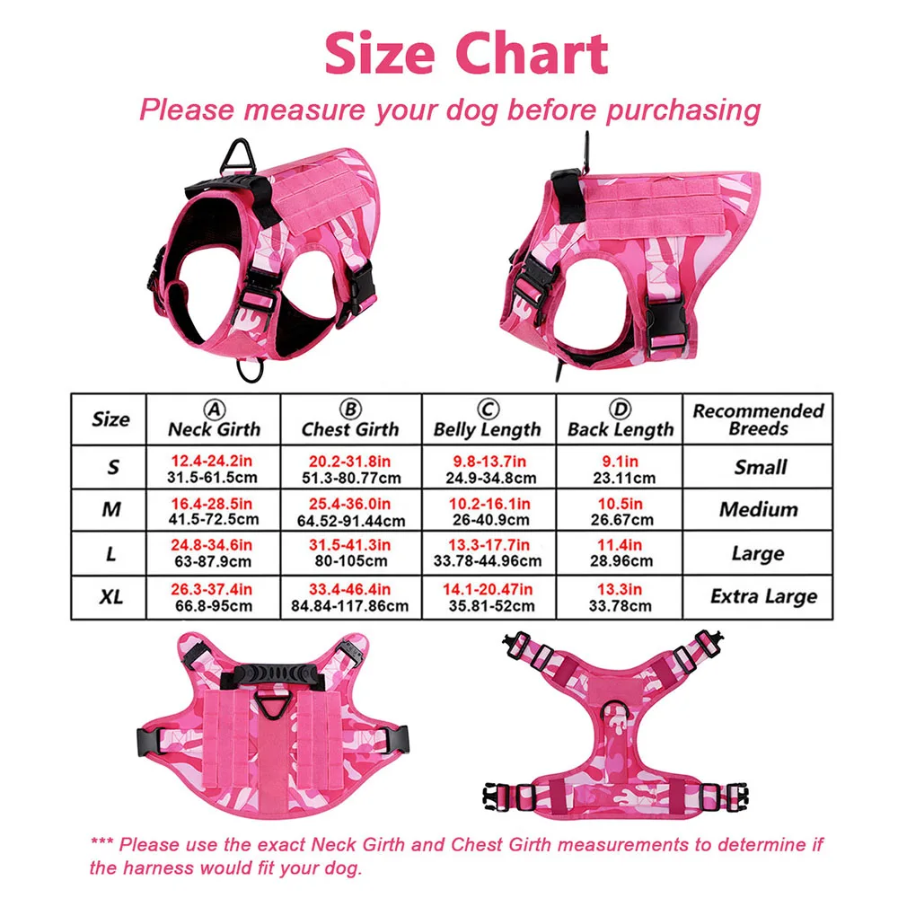 Arnés táctico rosa para perros, juego de correa para perros medianos a grandes, correa ajustable para el pecho, nailon resistente para adiestramiento al aire libre y caminar - imagen 2