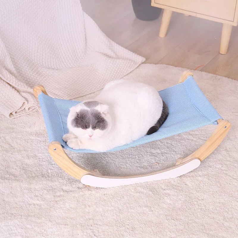 Cama para Gato, columpio de madera, coctelera cómoda para gatos, hamaca de madera maciza, duradera, marco de madera fuerte, mecedora divertida para gatito