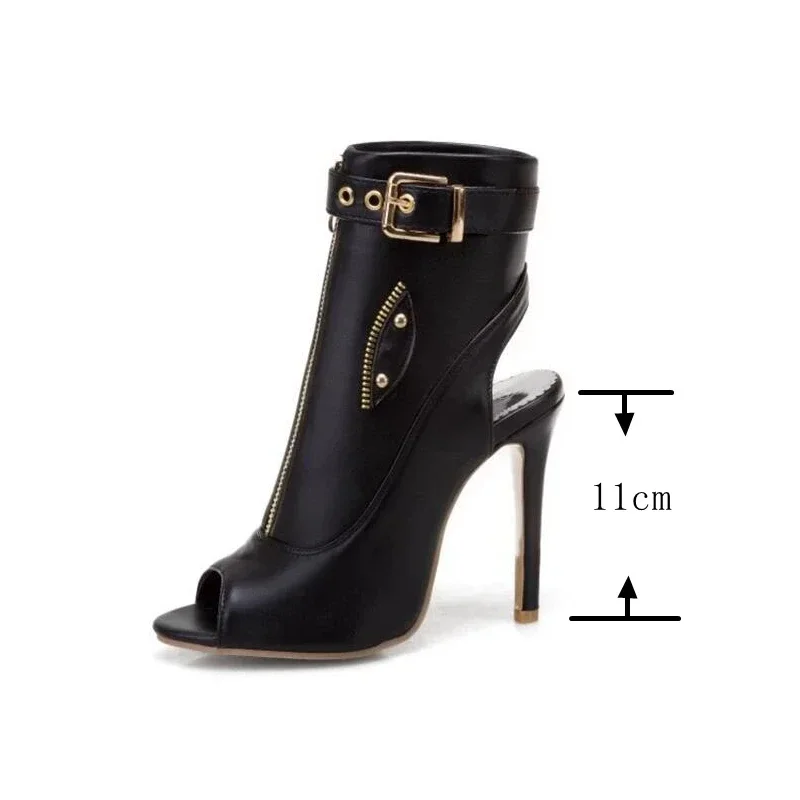 Sandalias de verano con cremallera para mujer, botines de tacón alto de aguja de 11cm, Punta abierta, talla grande 34-50, F1505 - imagen 2
