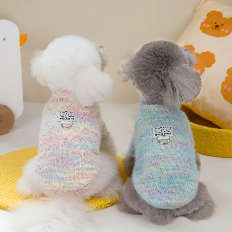 Suéter cálido para perros, ropa colorida de invierno para perros, sudaderas con capucha de punto rosa y azul, abrigo para perros pequeños, suéteres para cachorros Chihuahua - imagen 2