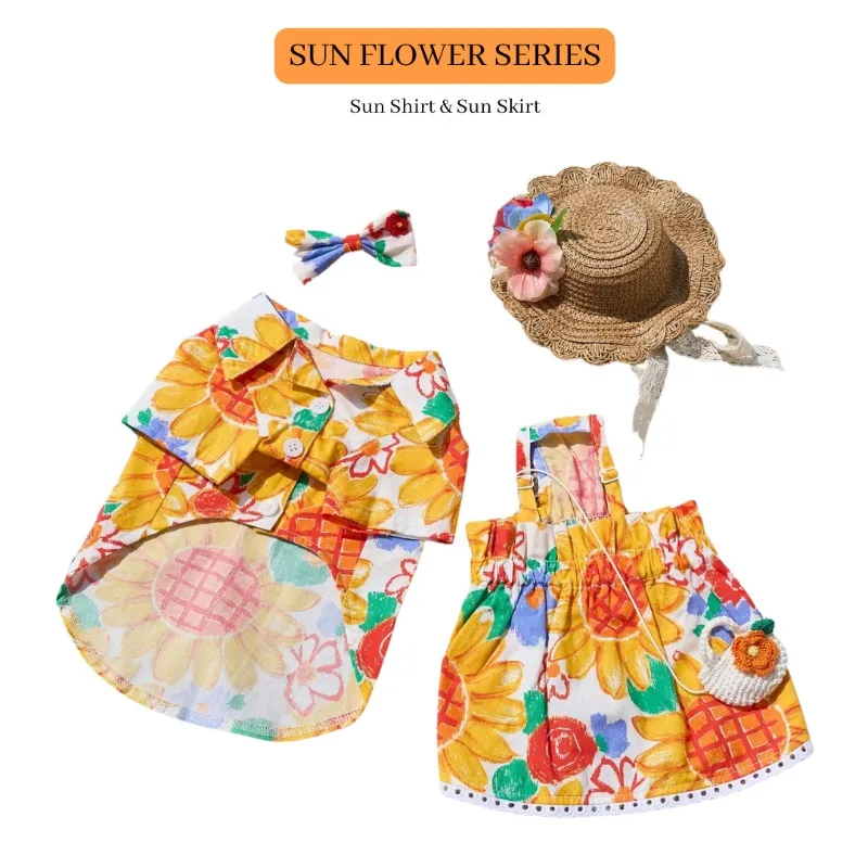Camisa sin bolsa INS para perros pequeños, disfraz con estampado de girasoles, ropa para cachorros y mascotas, ropa suave Premium, vestido para cachorros - imagen 5