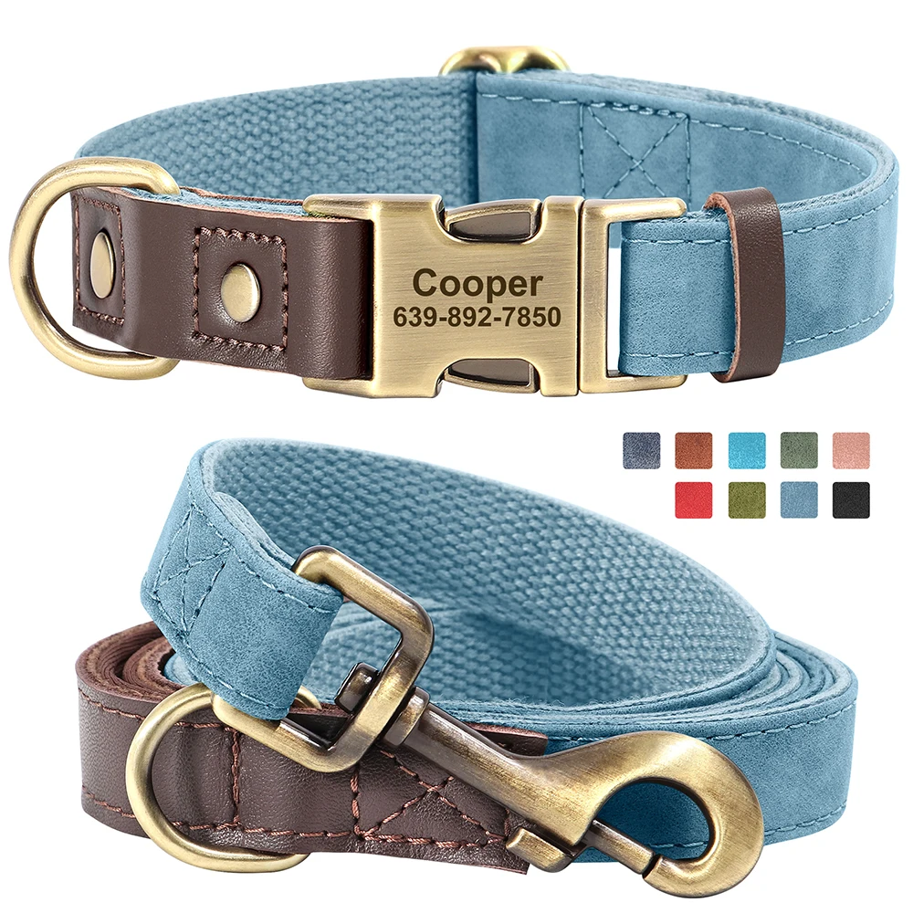 Collar personalizado para perros - identificación y correa de cuero PU