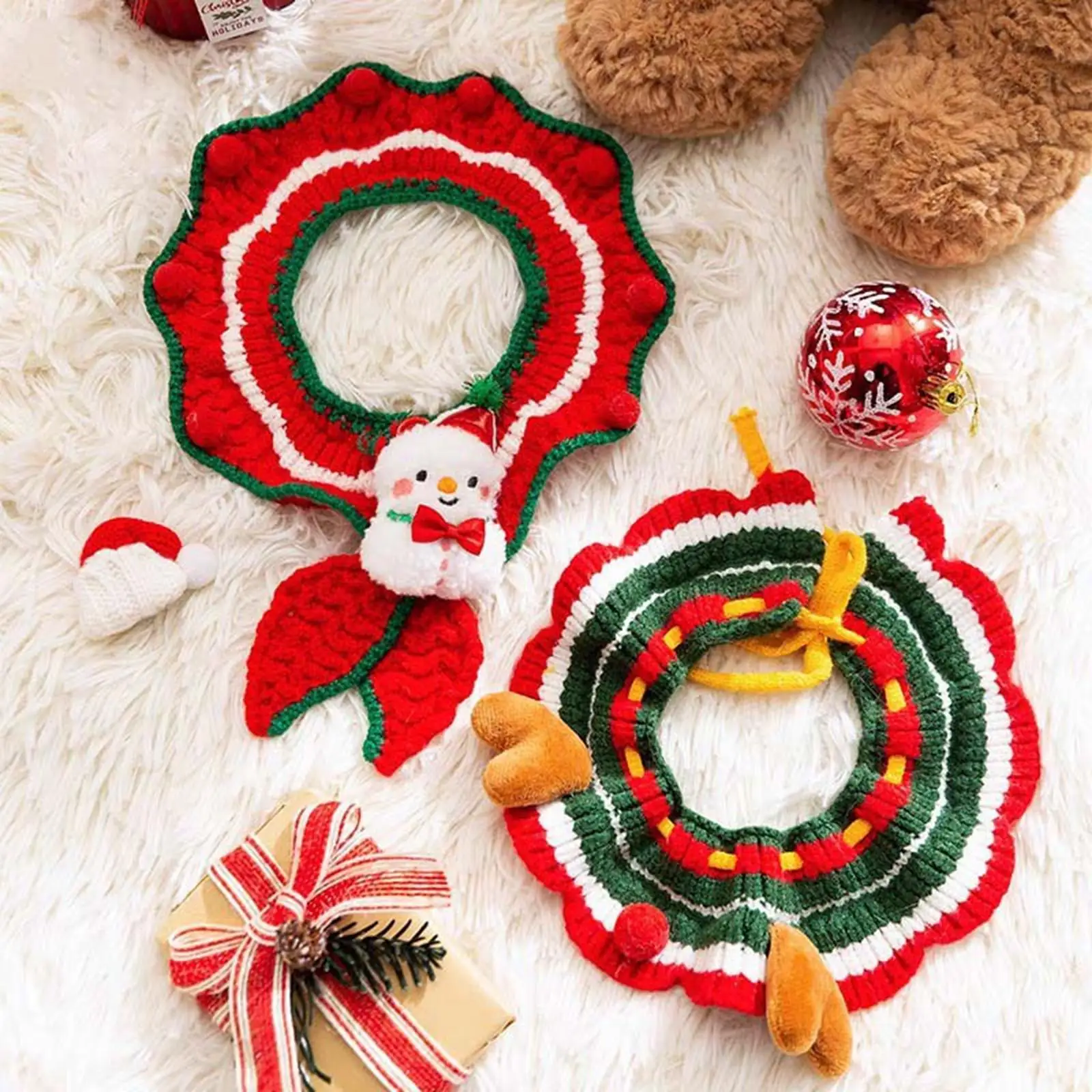 Knitting Cat Collar Festive Decoration Santa Claus Collar for Cat Kittens