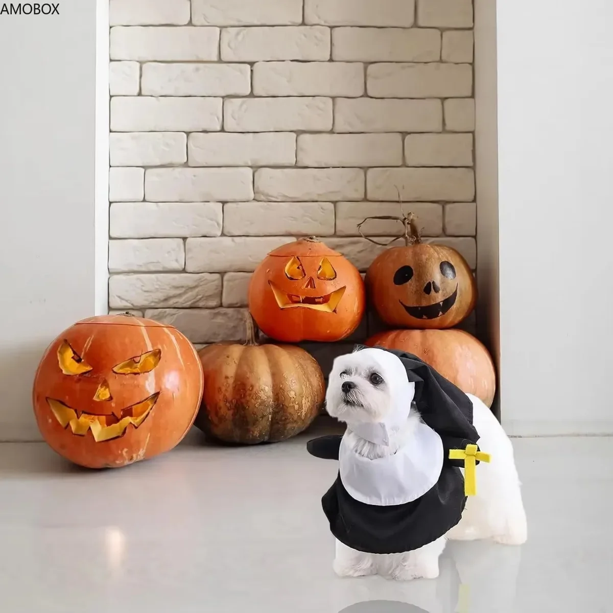 Disfraz de Halloween para perro monja ATUBAN, conjunto de ropa para fiesta de Halloween para mascotas, disfraz de monja para gatos, cachorros y perros pequeños - imagen 5