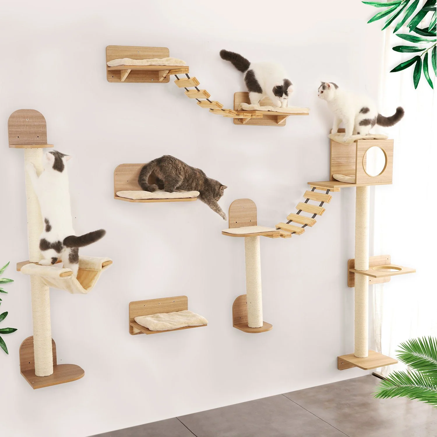 Muebles de madera para gatos montados en la pared, plataforma para saltar gatos, perfecta para escalar y relajar los gatitos, es un gran punto de aspecto