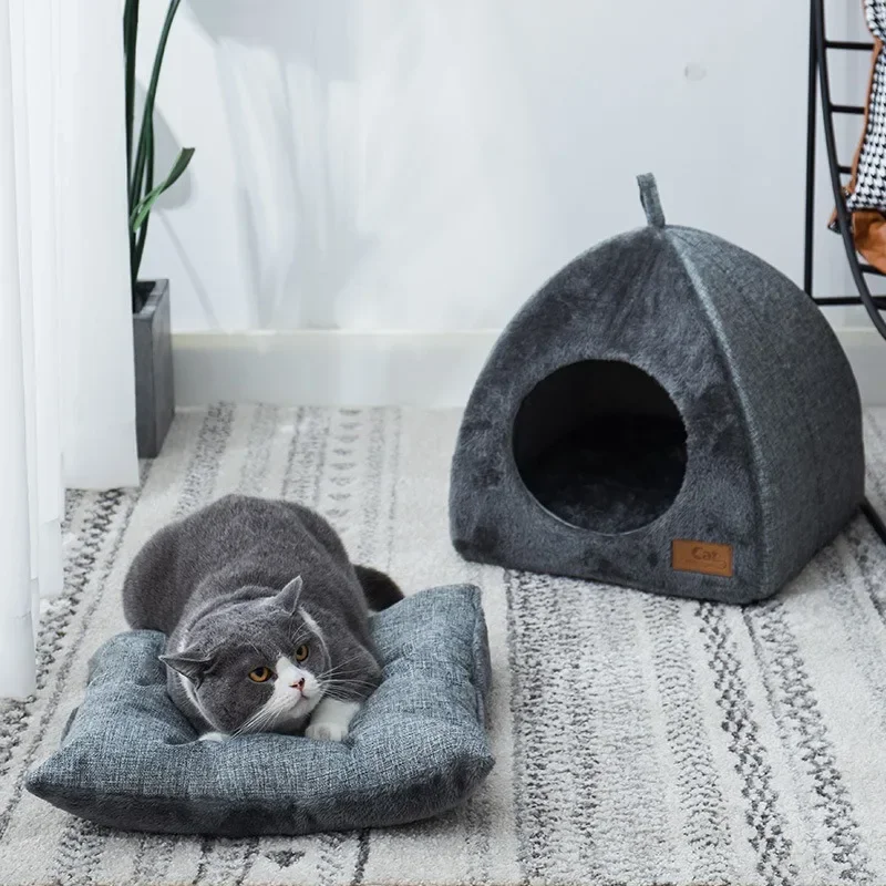 Nuevo nido triangular para gatos, casa cerrada para gatos, nido para mascotas, nido para perros de sueño profundo cálido y grueso, suministros para mascotas, cama cerrada para gatos, tiendas para gatos - imagen 2