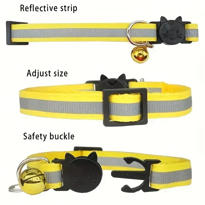 Cinturón de seguridad reflectante para gatos, Collar con hebilla, etiqueta de identificación personalizada ajustable, Collar de nailon para cachorros y gatitos, antipérdida - imagen 3