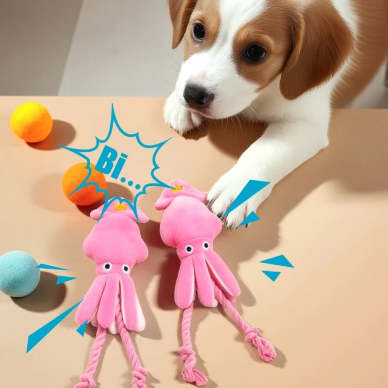 Juguete para masticar para perros, simulación de pulpo, modelado con sonido, juguete de peluche para cachorros, resistente a mordeduras, accesorios de juguete interactivo para perros