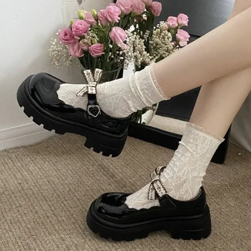 Zapatos de tacón grueso para mujer, punta redonda con lazo, estilo japonés, zapatos de mujer Lolita, zapatos cómodos y elegantes de moda para primavera - imagen 4