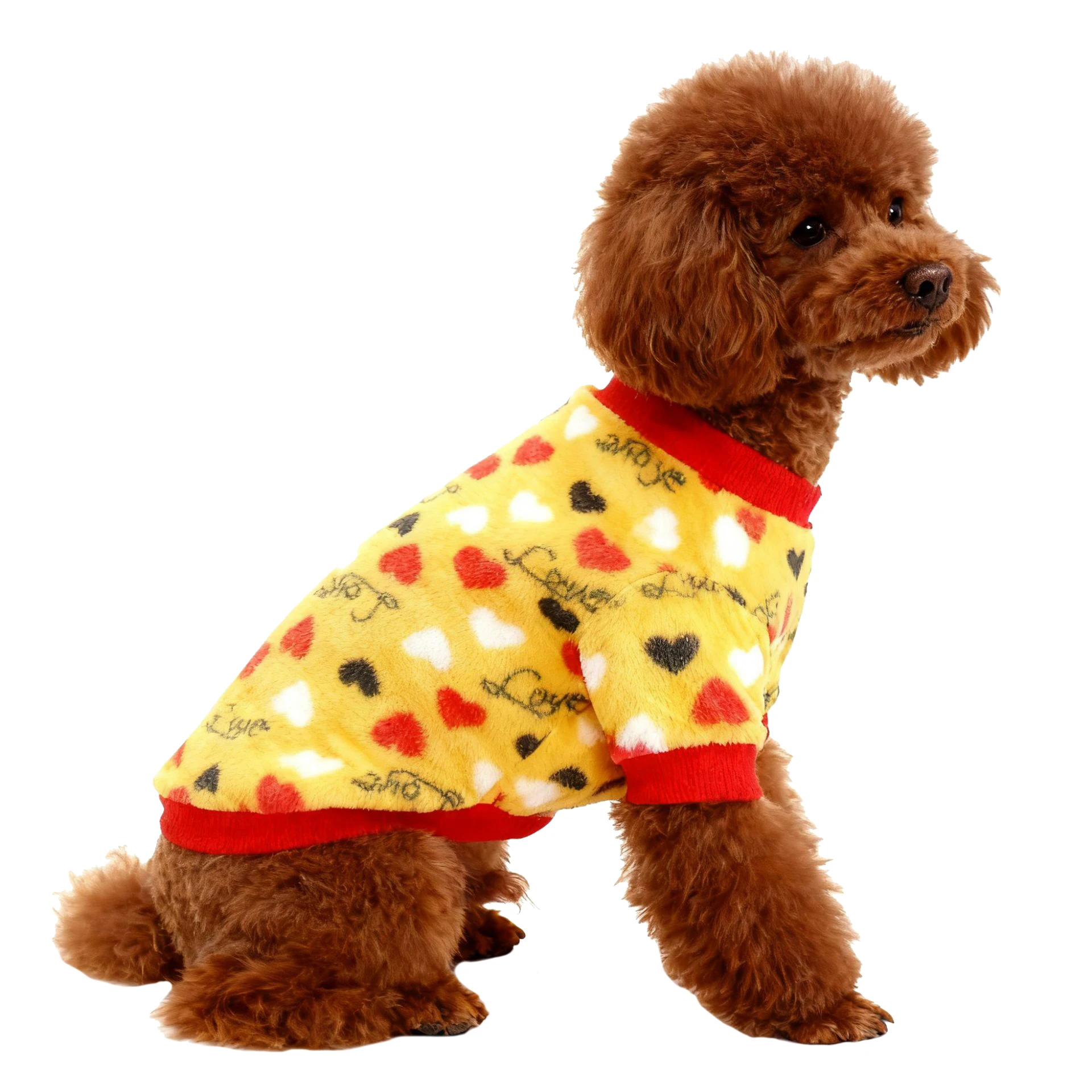 Camisa de lana para perros para invierno, ropa suave y cálida con estampado de corazón de hueso para perros pequeños y gatos, pijamas para cachorros de Chihuahua Yorkie - imagen 3
