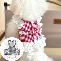 Chaleco arnés a cuadros rojo y negro para perros pequeños