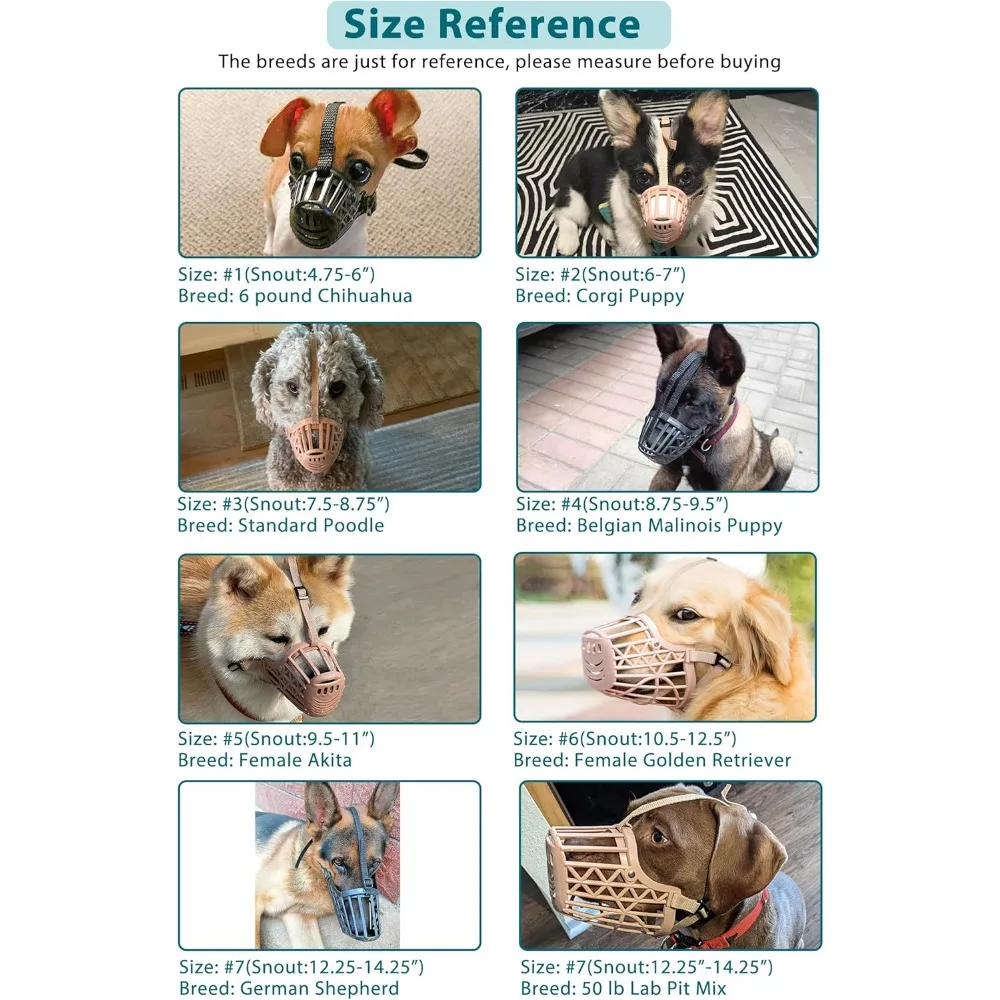 Bozal de plástico suave para perros, cesta ajustable antimordida para mascotas, cubierta bucal para entrenamiento de perros, jaula de malla para el cuidado de perros pequeños y grandes - imagen 4