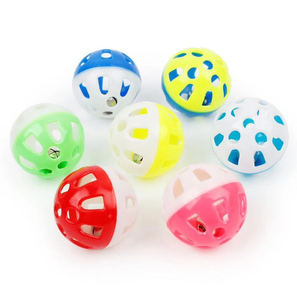 Pelotas de juguete para gatos con campana, bolas huecas de plástico interactivas, juguetes multicolores para mascotas para gatos, suministros divertidos para masticar gatitos - imagen 4
